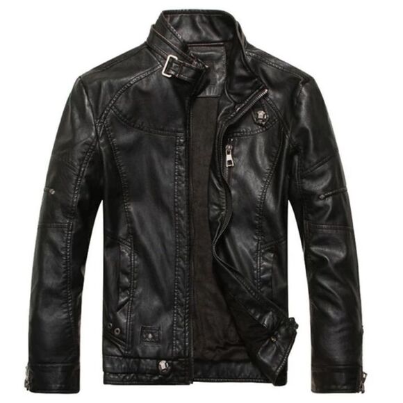 SK M Autumn Faux Leather Lined Moto Jacket with Studs - Picture 1 of 16